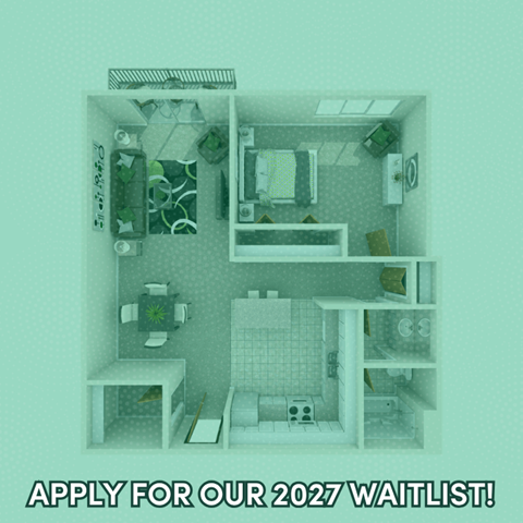 Floor plan for 1 bed, 1 bath, 745 sqft